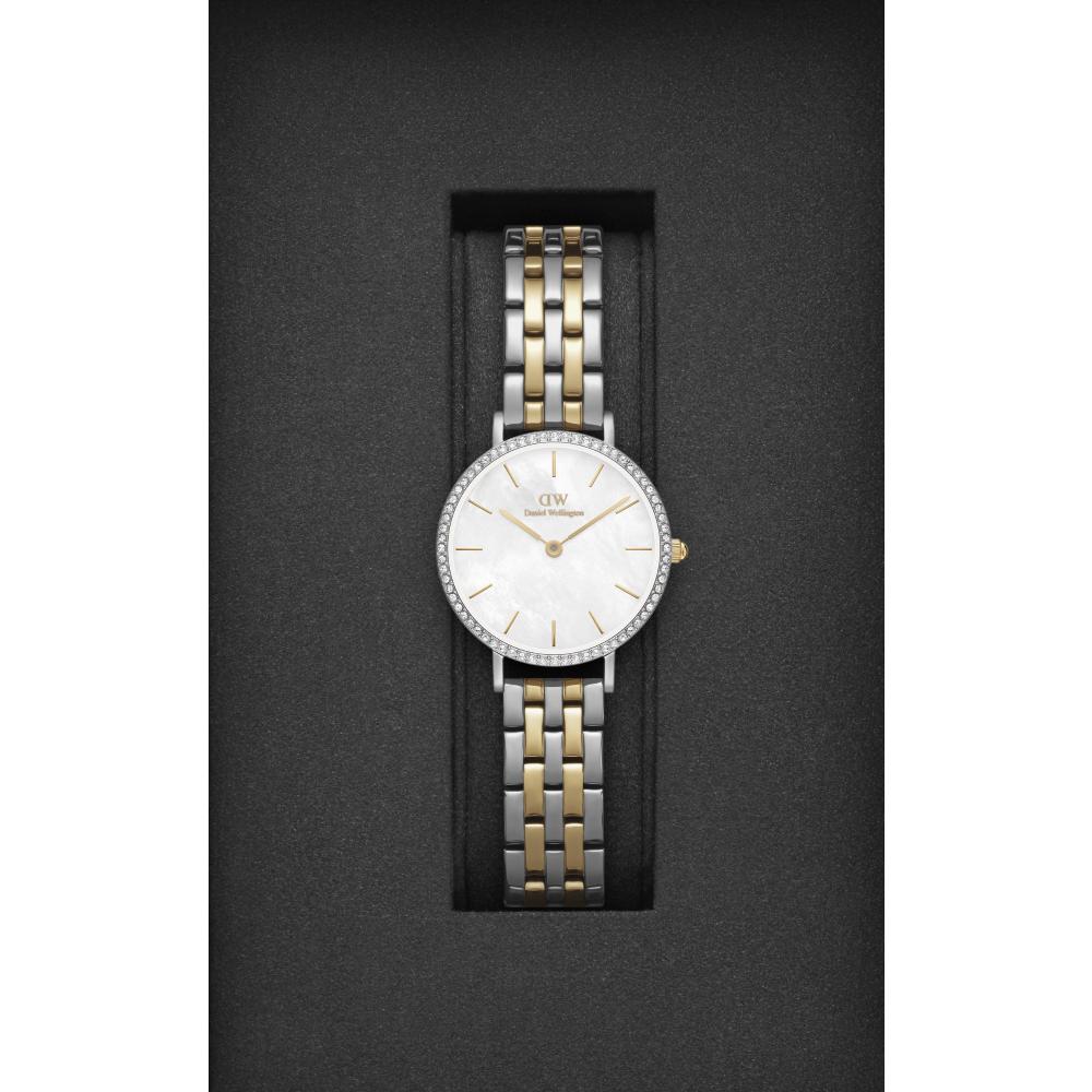 DANIEL WELLINGTON Quadro Lumine Bezel Crystlas White Pearl Dial 28mm Two Tone Gold Stainless Steel Bracelet DW00100665 - 6