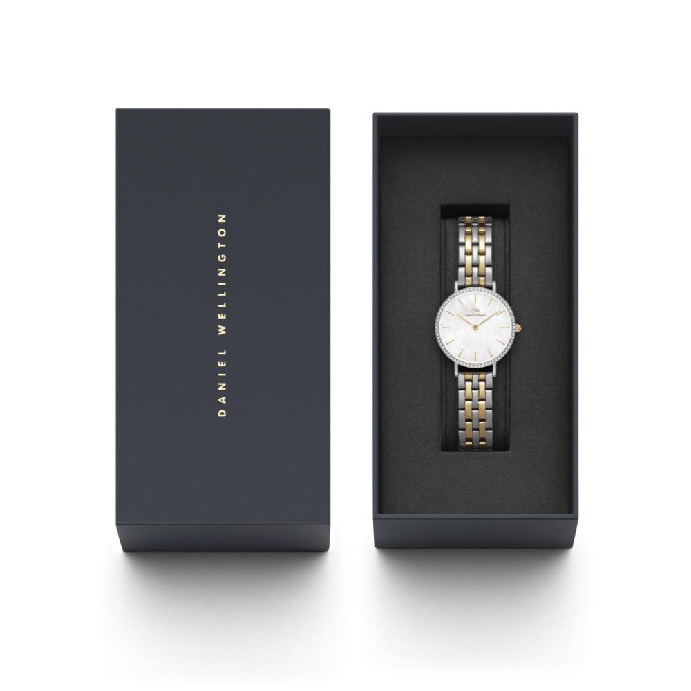 DANIEL WELLINGTON Quadro Lumine Bezel Crystlas White Pearl Dial 28mm Two Tone Gold Stainless Steel Bracelet DW00100665 - 7