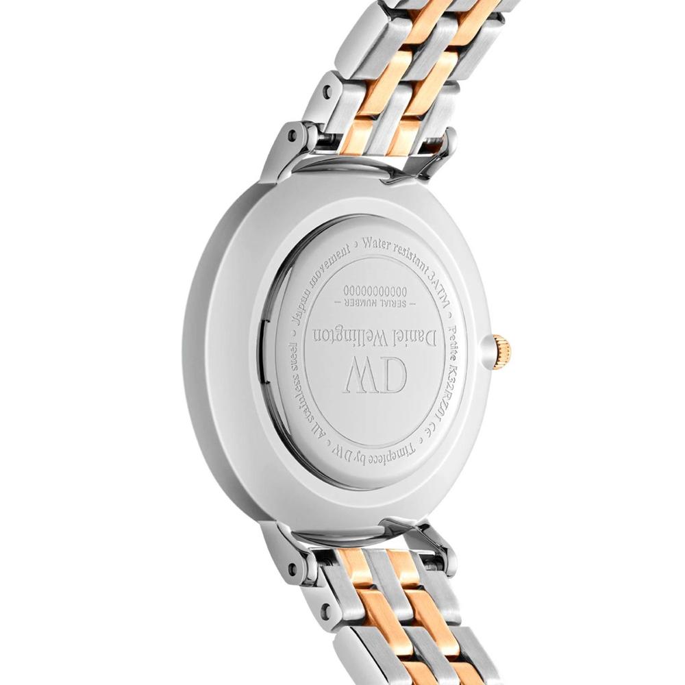 DANIEL WELLINGTON Quadro Lumine Bezel Crystlas White Pearl Dial 28mm Two Tone Gold Stainless Steel Bracelet DW00100665