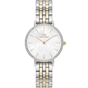 DANIEL WELLINGTON Quadro Lumine Bezel Crystlas White Pearl Dial 28mm Two Tone Gold Stainless Steel Bracelet DW00100665 - 51181