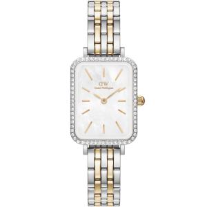 DANIEL WELLINGTON Quadro Lumine Bezel Crystlas White Pearl Dial 20x26mm Two Tone Gold Stainless Steel Bracelet DW00100671 - 51175