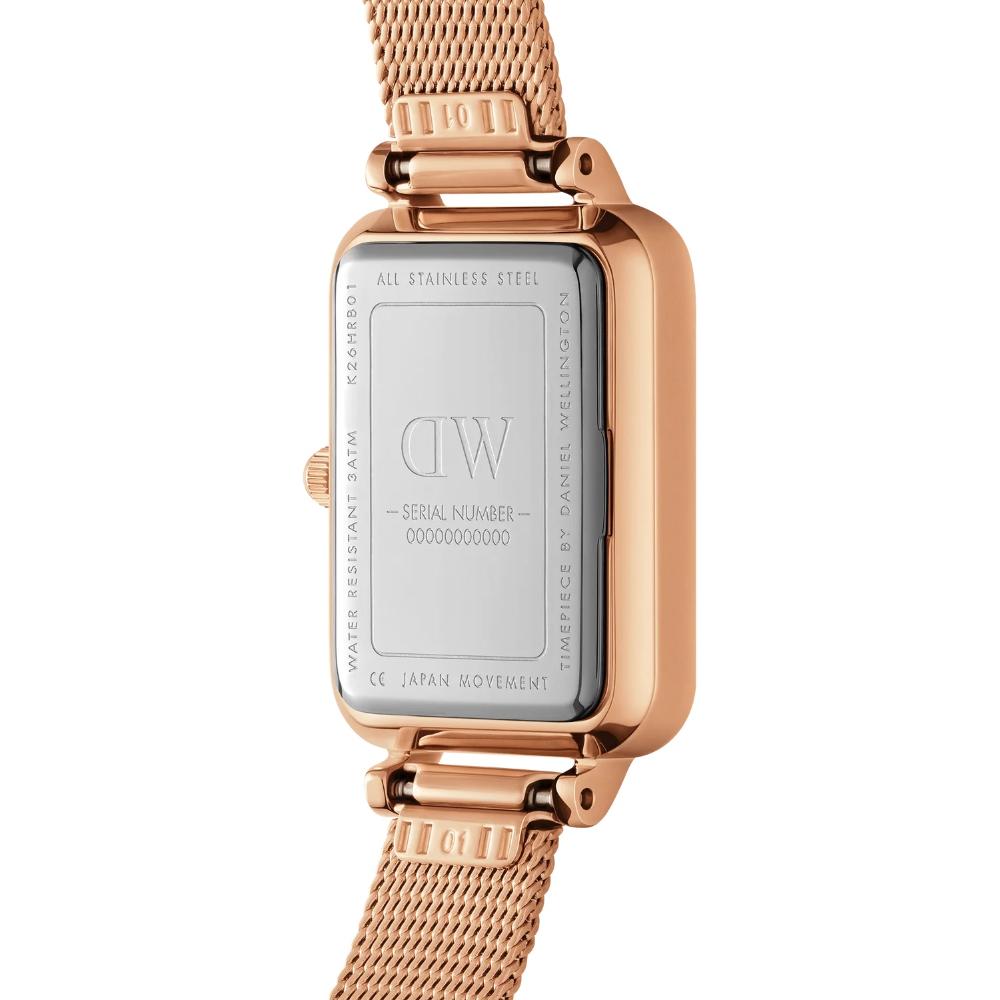 DANIEL WELLINGTON Quadro Roman Numerals Melrose White Dial 20 x 26mm Rose Gold Stainless Steel Mesh Bracelet DW00100687