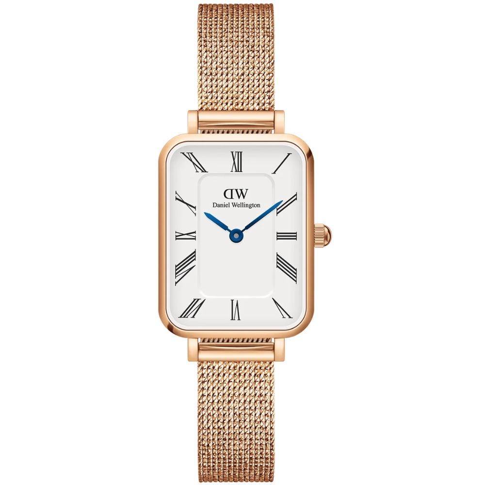 DANIEL WELLINGTON Quadro Roman Numerals Melrose White Dial 20 x 26mm Rose Gold Stainless Steel Mesh Bracelet DW00100687