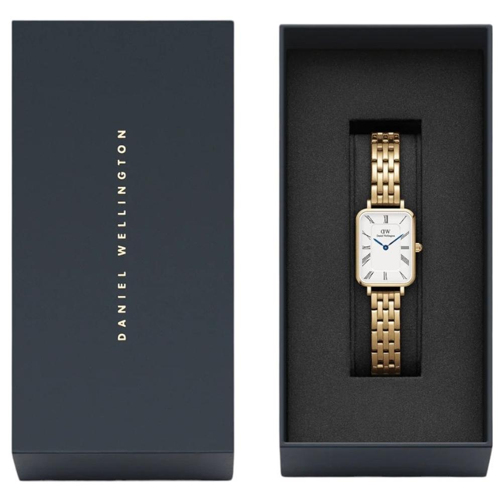 DANIEL WELLINGTON  Quadro Roman Numerals 5-Link White Dial 20 x 26mm Gold Stainless Steel Bracelet DW00100688