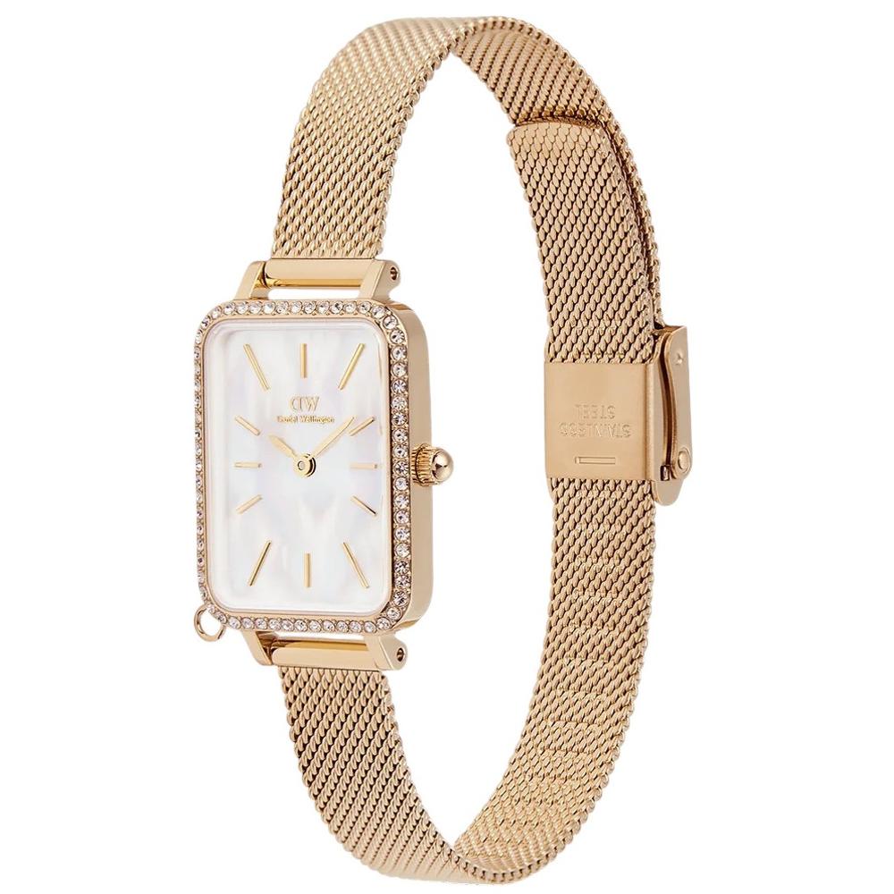 DANIEL WELLINGTON  Quadro Crystal Zodiac Evergold White Pearl Dial 20 x 26mm Gold Stainless Steel Mesh Bracelet DW00100749