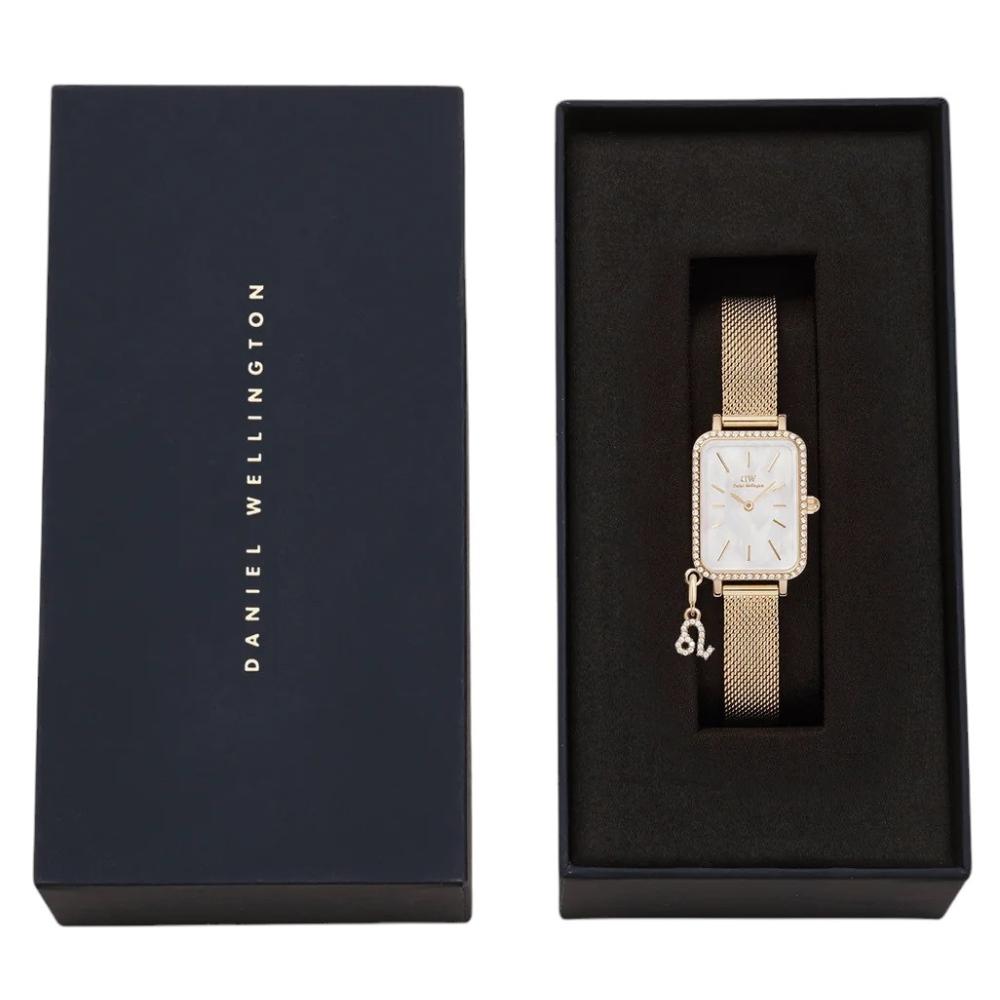 DANIEL WELLINGTON  Quadro Crystal Zodiac Evergold White Pearl Dial 20 x 26mm Gold Stainless Steel Mesh Bracelet DW00100749 - 7