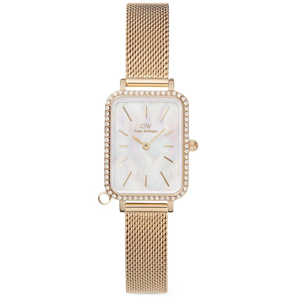 DANIEL WELLINGTON  Quadro Crystal Zodiac Evergold White Pearl Dial 20 x 26mm Gold Stainless Steel Mesh Bracelet DW00100749