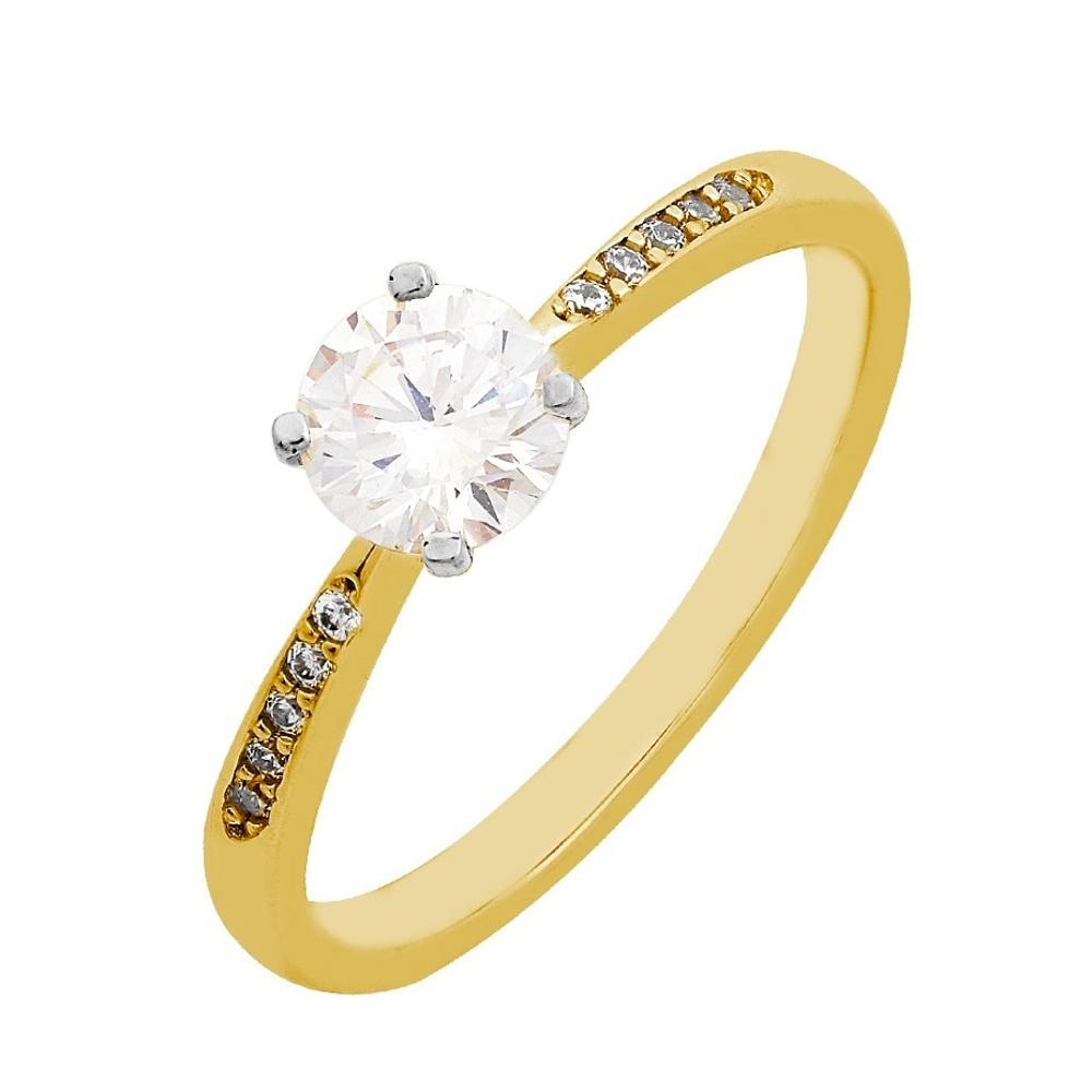 RING SENZIO Single Stone Yellow and White Gold K14 with Zircon Stones DXH675YW.K14