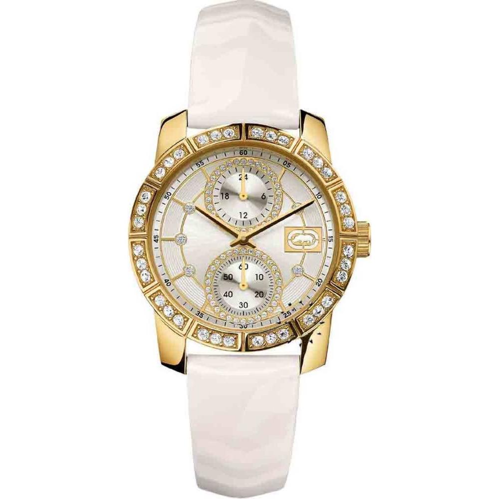 MARC ECKO The Paradise Multifunction 43mm Gold Stainless Steel White Leather Strap E10039L2