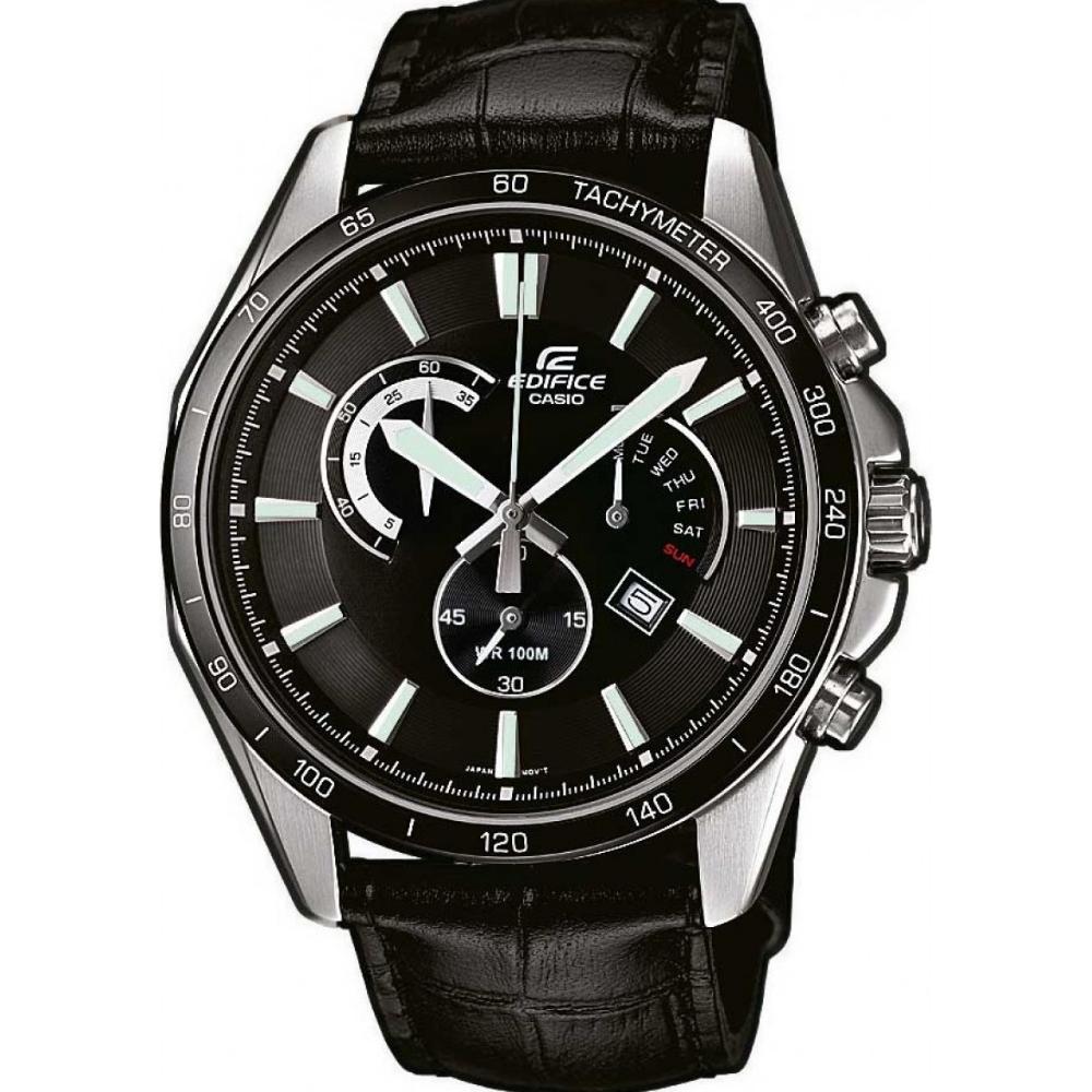 CASIO Edifice Chronograph 45mm Silver Stainless Steel Black Leather Strap EFR-510L-1AV