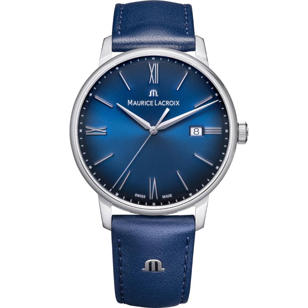 MAURICE LACROIX Eliros Blue Dial 40mm Silver Stainless Steel Blue Leather Strap EL1118-SS001-410-4