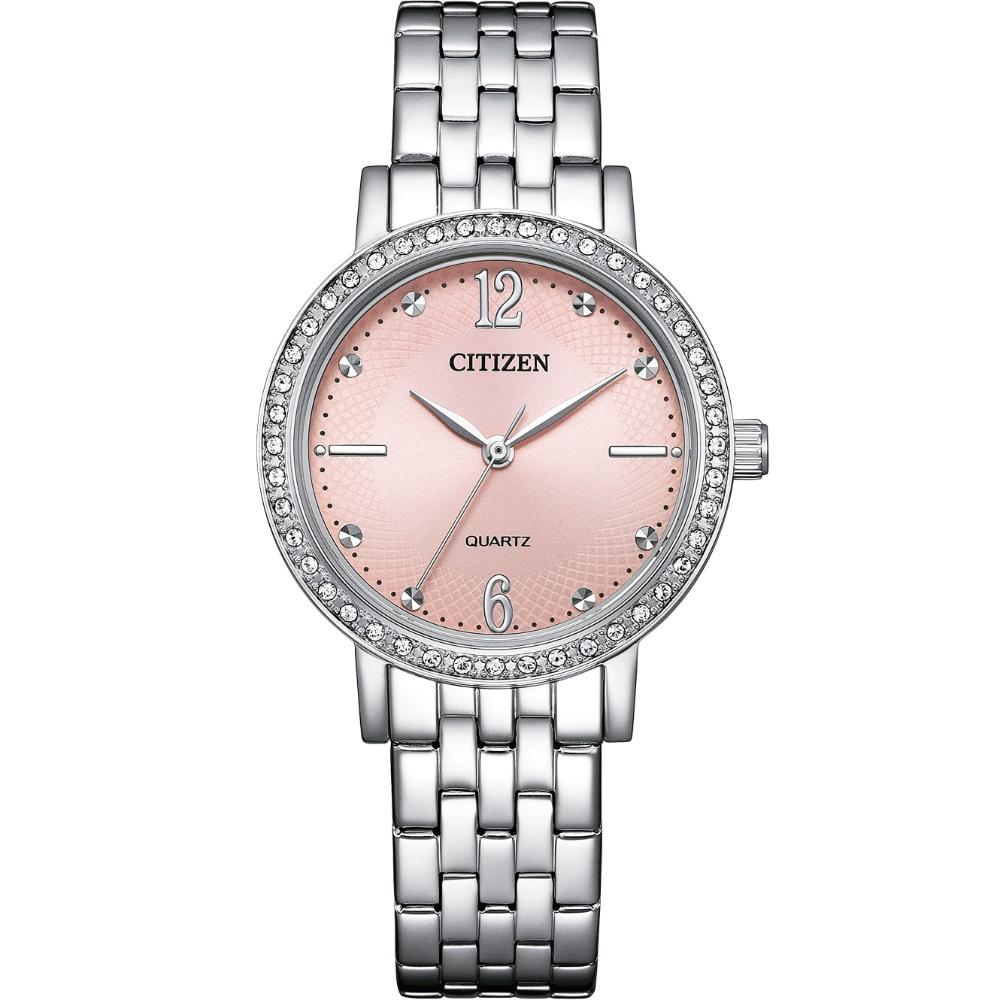 CITIZEN Lady's Elegant Crystals Collection Quartz Pink Dial 31.2mm Silver Stainless Steel Bracelet EL3100-55W