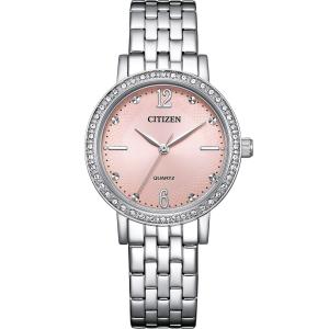 CITIZEN Lady's Elegant Crystals Collection Quartz Pink Dial 31.2mm Silver Stainless Steel Bracelet EL3100-55W - 62116