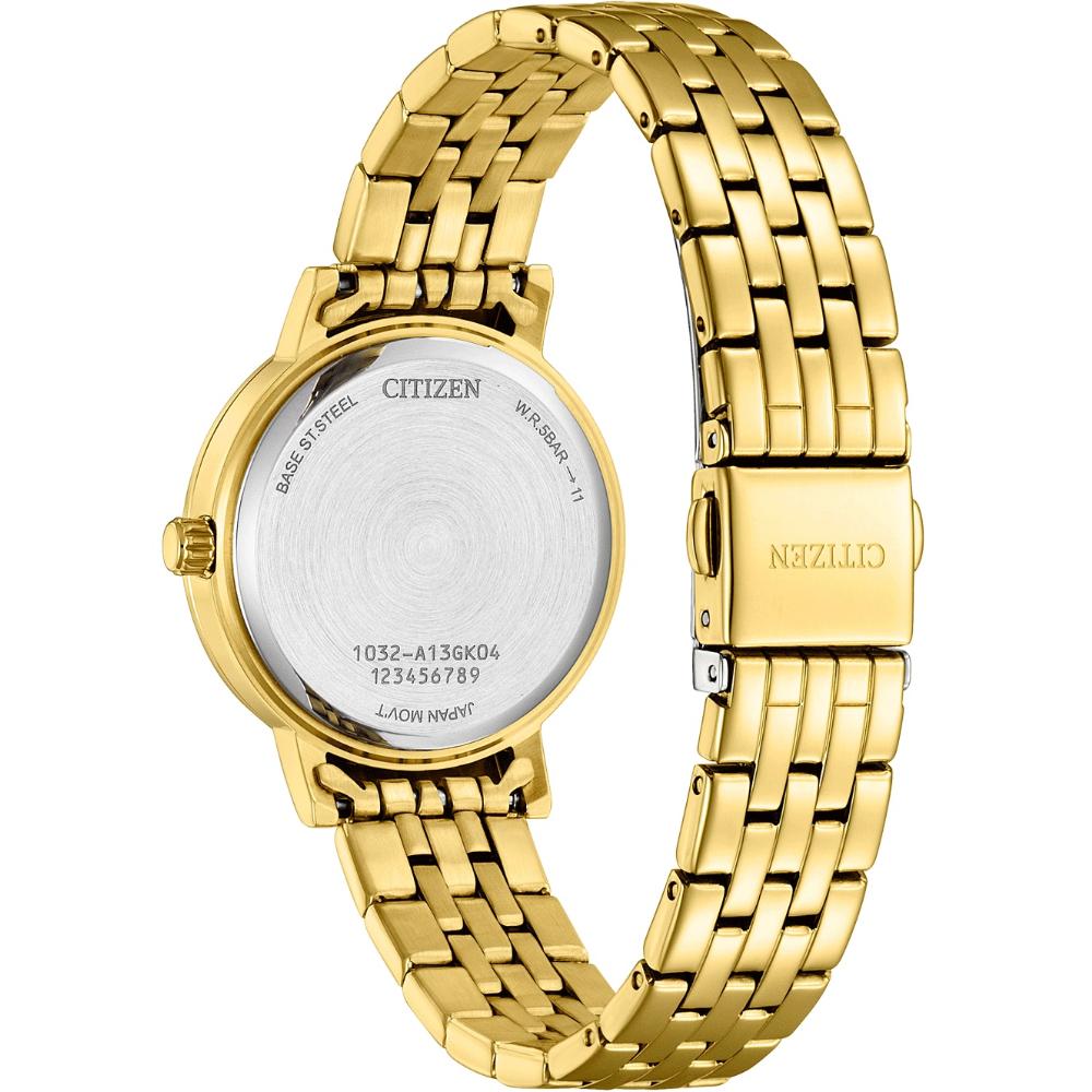 CITIZEN Lady's Elegant Crystals Collection Quartz White Pearl Dial 31.2mm Gold Stainless Steel Bracelet EL3102-50D