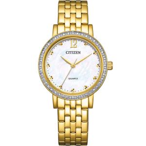 CITIZEN Lady's Elegant Crystals Collection Quartz White Pearl Dial 31.2mm Gold Stainless Steel Bracelet EL3102-50D - 62121