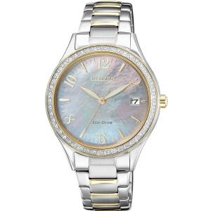 CITIZEN Elegance Eco-Drive Crystals Mother Of Pearl Dial 34mm Two Tone Gold Stainless Steel Bracelet EO1184-81D - 43439