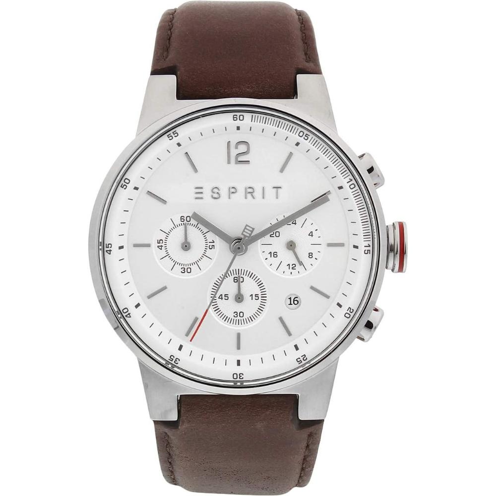 ESPRIT Equalizer Chronograph 42mm Silver Stainless Steel Brown Leather Strap ES1G025L0015