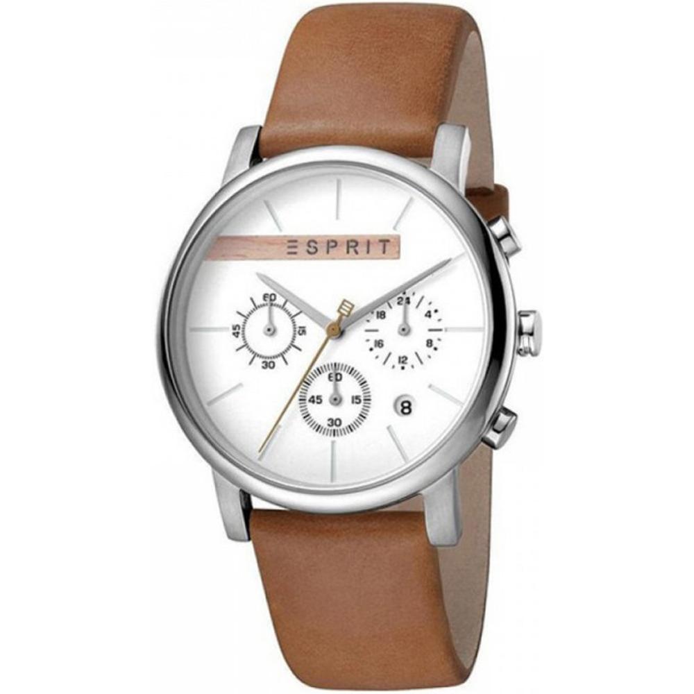 ESPRIT Vision Chronograph 40mm Silver Stainless Steel Brown Leather Strap ES1G040L0015