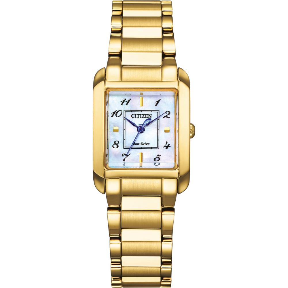 CITIZEN Elegance Eco-Drive White Pearl Dial 21.5 x 28.4mm Gold Stainless Steel Bracelet EW5602-81D