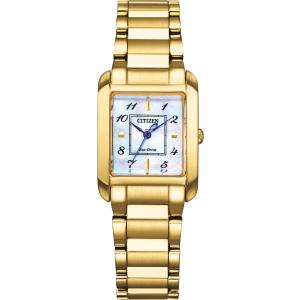 CITIZEN Elegance Eco-Drive White Pearl Dial 21.5 x 28.4mm Gold Stainless Steel Bracelet EW5602-81D - 47892