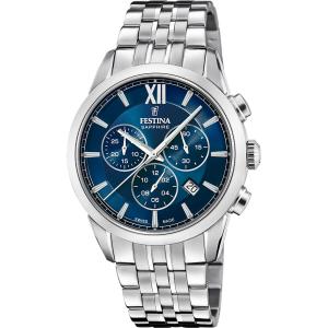 FESTINA Swiss Made Chrono Blue Dial 41mm Silver Stainless Steel Bracelet F20040/2 - 50802