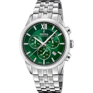 FESTINA Swiss Made Chrono Green Dial 41mm Silver Stainless Steel Bracelet F20040/3 - 50808