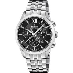 FESTINA Swiss Made Chrono Black Dial 41mm Silver Stainless Steel Bracelet F20040/4 - 50814