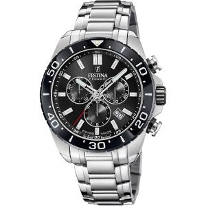 FESTINA Swiss Made Chrono Ceramic Bazel Black Dial 44mm Silver Stainless Steel Bracelet F20042/4 - 50821