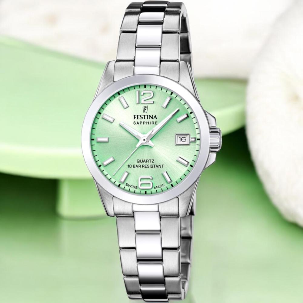 FESTINA Swiss Women's Classic Green Dial 29.5mm Silver Stainless Steel Bracelet F20049/2