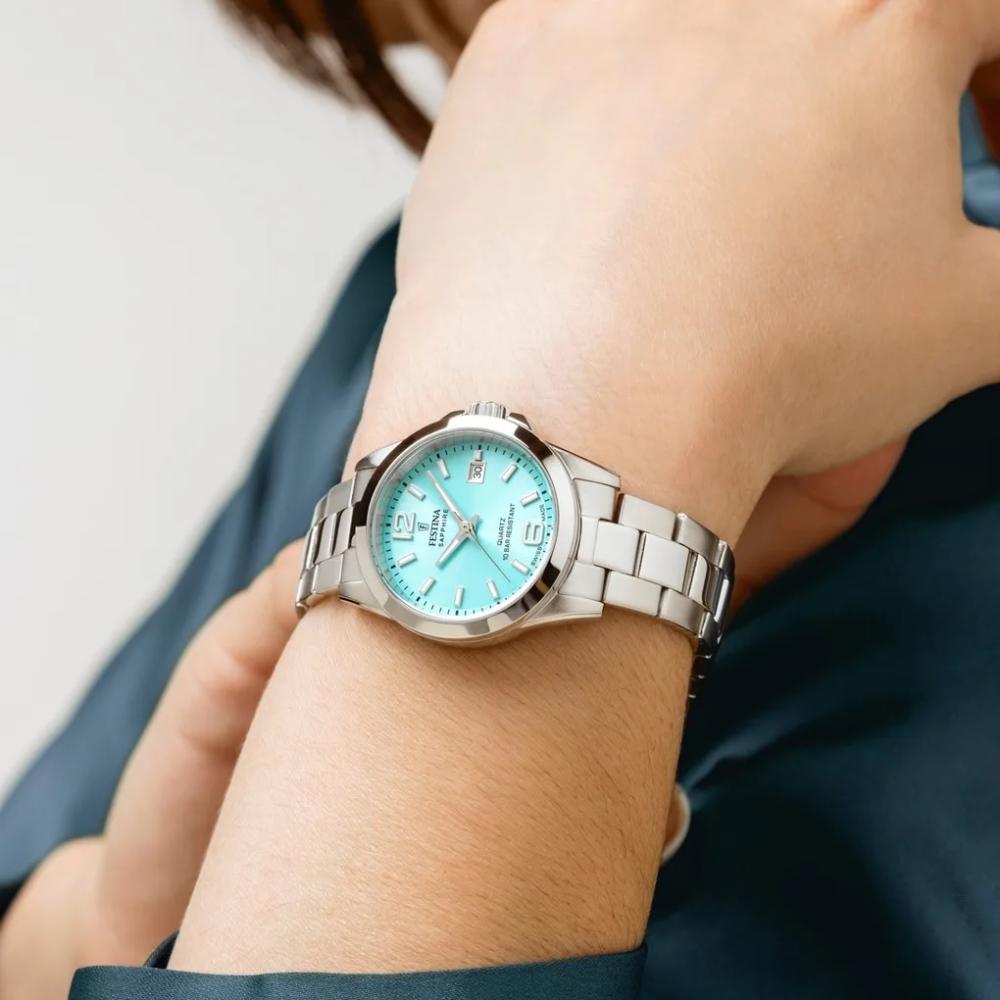 FESTINA Swiss Women's Classic Turquoise Dial 29.5mm Silver Stainless Steel Bracelet F20049/4