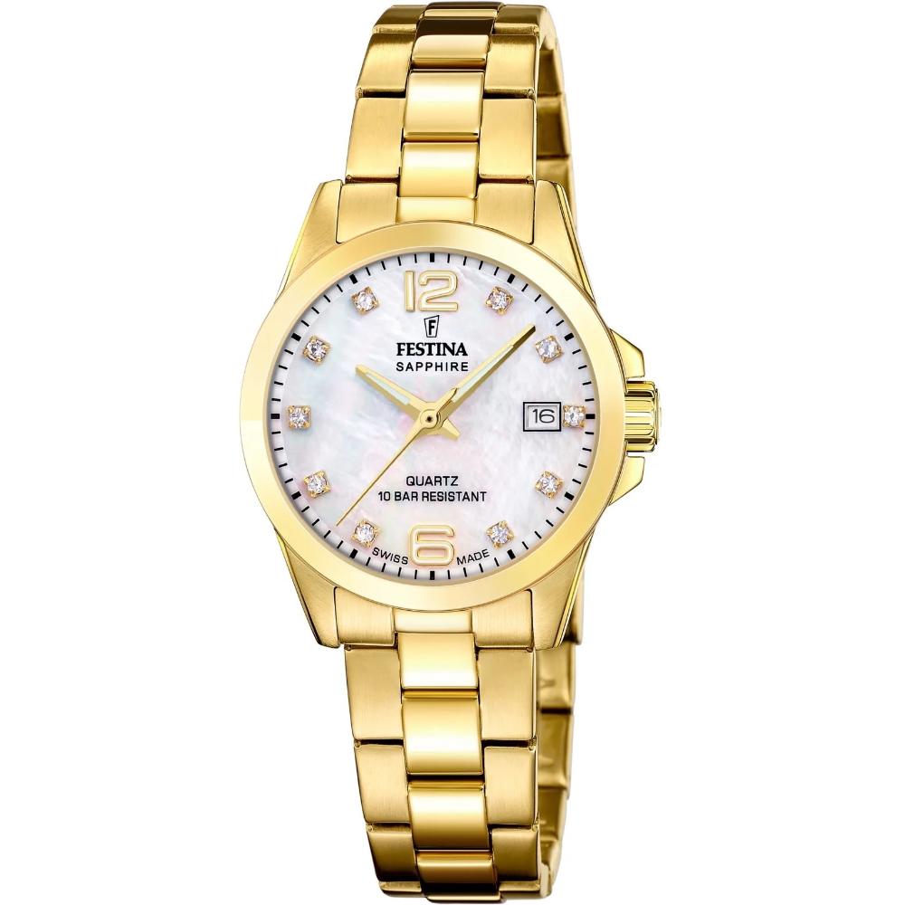 FESTINA Swiss Women's Classic White Pearl Dial with Crystals 29.5mm Gold Stainless Steel Bracelet F20050/1