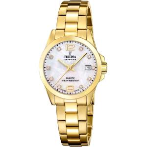 FESTINA Swiss Women's Classic White Pearl Dial with Crystals 29.5mm Gold Stainless Steel Bracelet F20050/1 - 54979