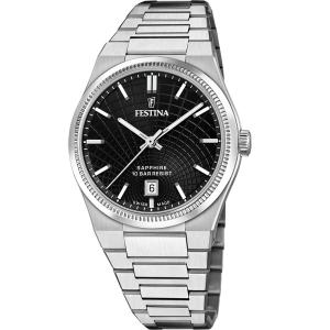 FESTINA Swiss Made Rivé Black Dial 40mm Silver Stainless Steel Bracelet F20051/6 - 55723