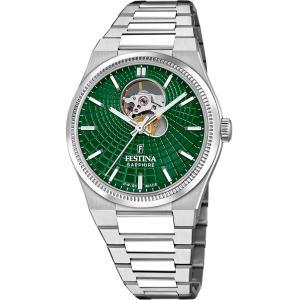 FESTINA Swiss Made Rivé Open Heart Automatic Green Dial 40mm Silver Stainless Steel Bracelet F20053/3 - 61387