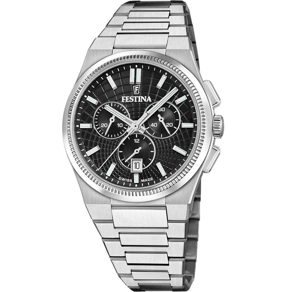 FESTINA Swiss Made Rivé Chrono Black Dial 42.5mm Silver Stainless Steel Bracelet F20059/4