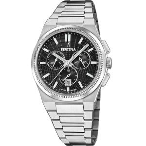 FESTINA Swiss Made Rivé Chrono Black Dial 42.5mm Silver Stainless Steel Bracelet F20059/4 - 51543