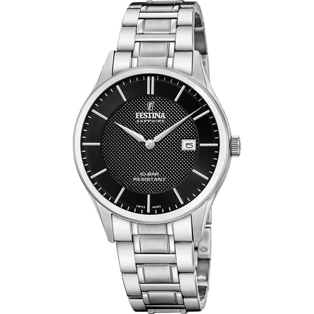 FESTINA Swiss Men's Classic Black Dial 40mm Silver Stainless Steel Bracelet F20067/6