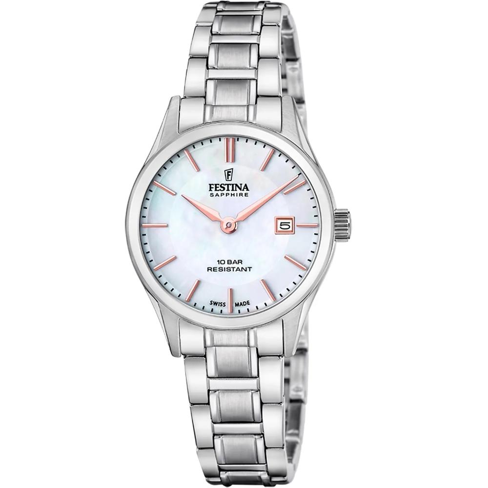 FESTINA Swiss Women's Classic White Pearl Dial 29mm Silver Stainless Steel Bracelet F20068/2