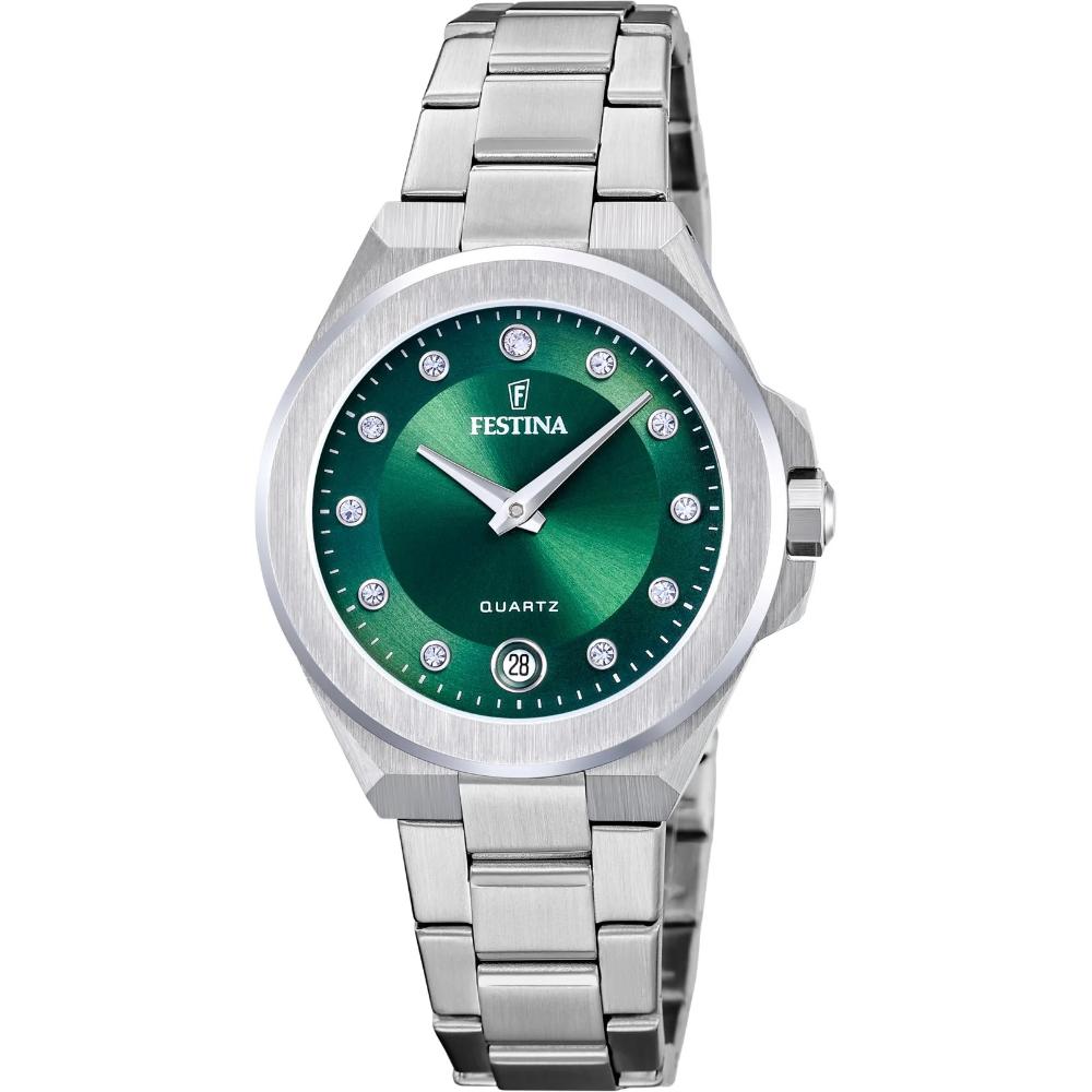 FESTINA Mademoiselle Green Dial with Crystals 33mm Silver Stainless Steel Bracelet F20700/4