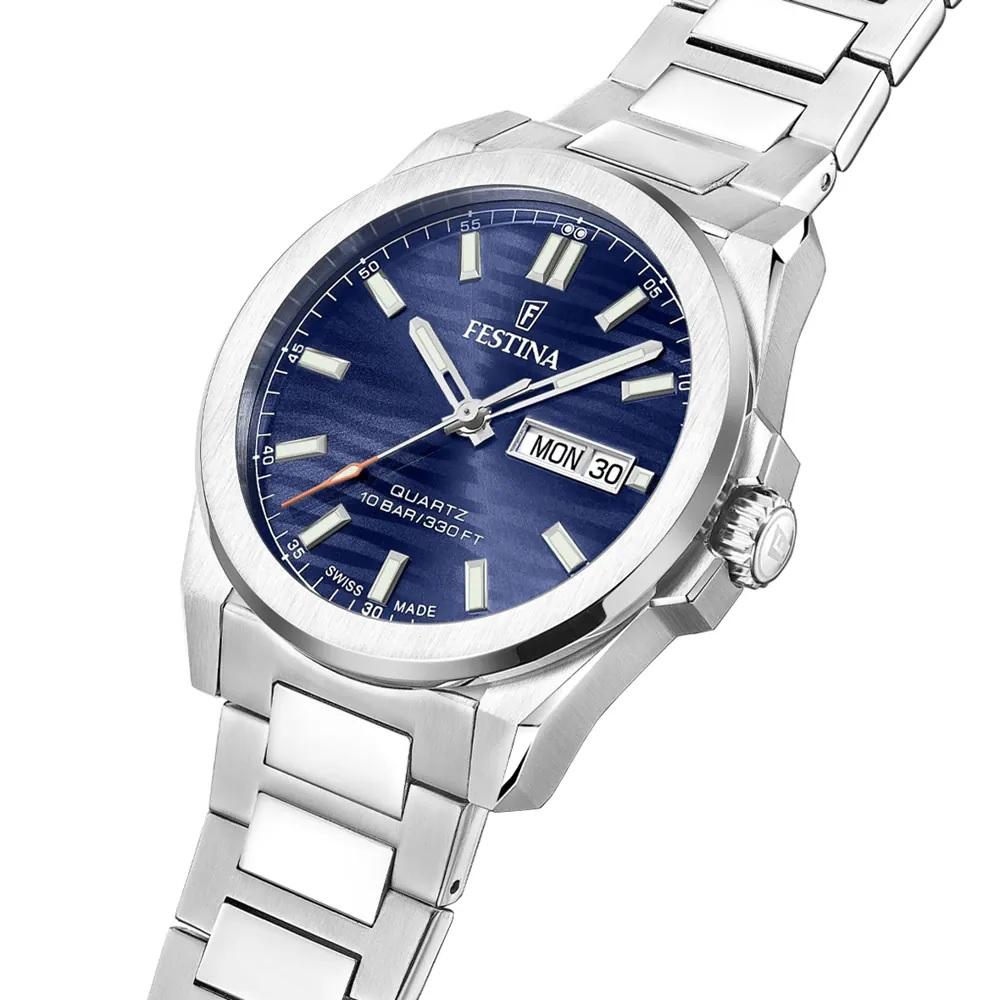 FESTINA Swiss Made Acier Blue Dial 40mm Silver Stainless Steel Bracelet F20073/2