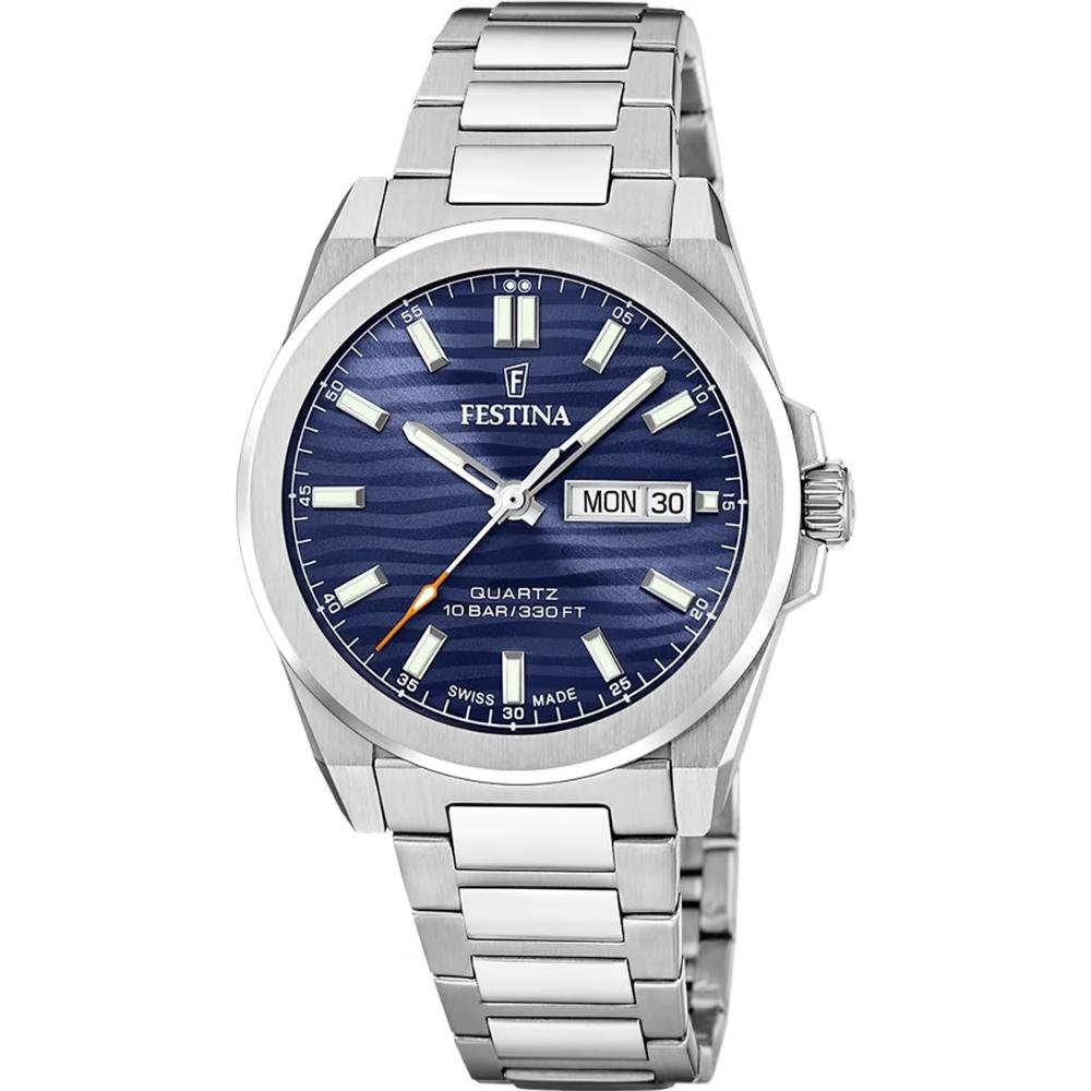 FESTINA Swiss Made Acier Blue Dial 40mm Silver Stainless Steel Bracelet F20073/2