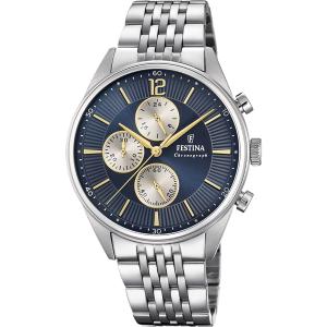 FESTINA Timeless Chronograph Blue and Silver Dial 41.5mm Silver Stainless Steel Bracelet F20285/7 - 36542