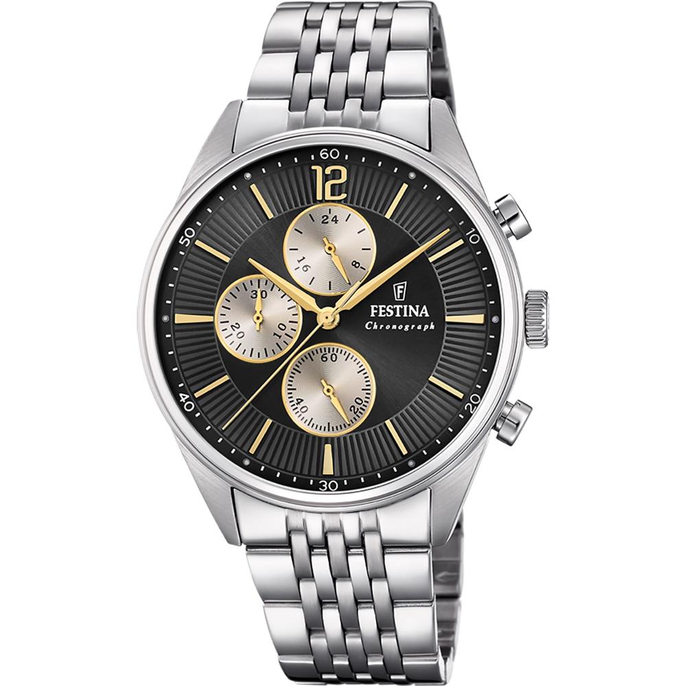 FESTINA Timeless Chronograph Black and Silver Dial 41.5mm Silver Stainless Steel Bracelet F20285/A - 1