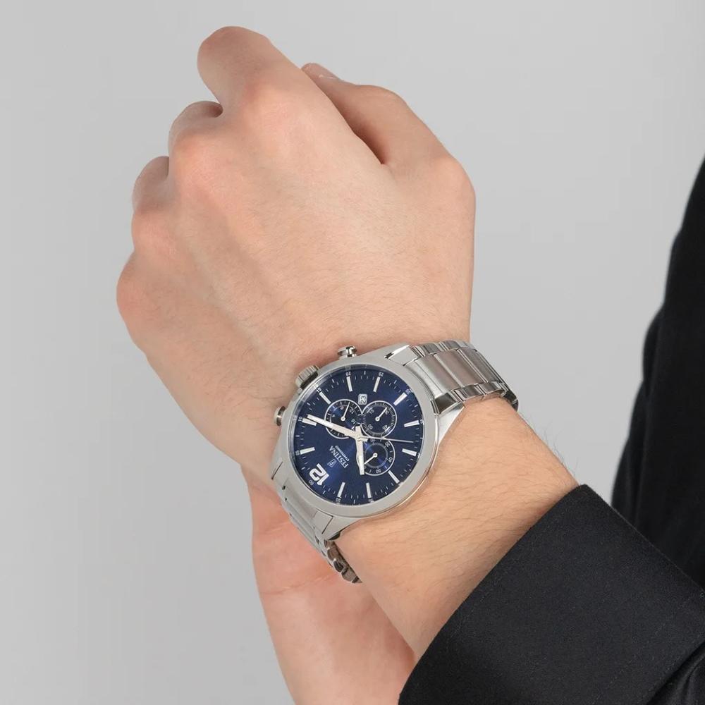 FESTINA Timeless Chronograph Blue Dial 43.5mm Silver Stainless Steel Bracelet F20343/7