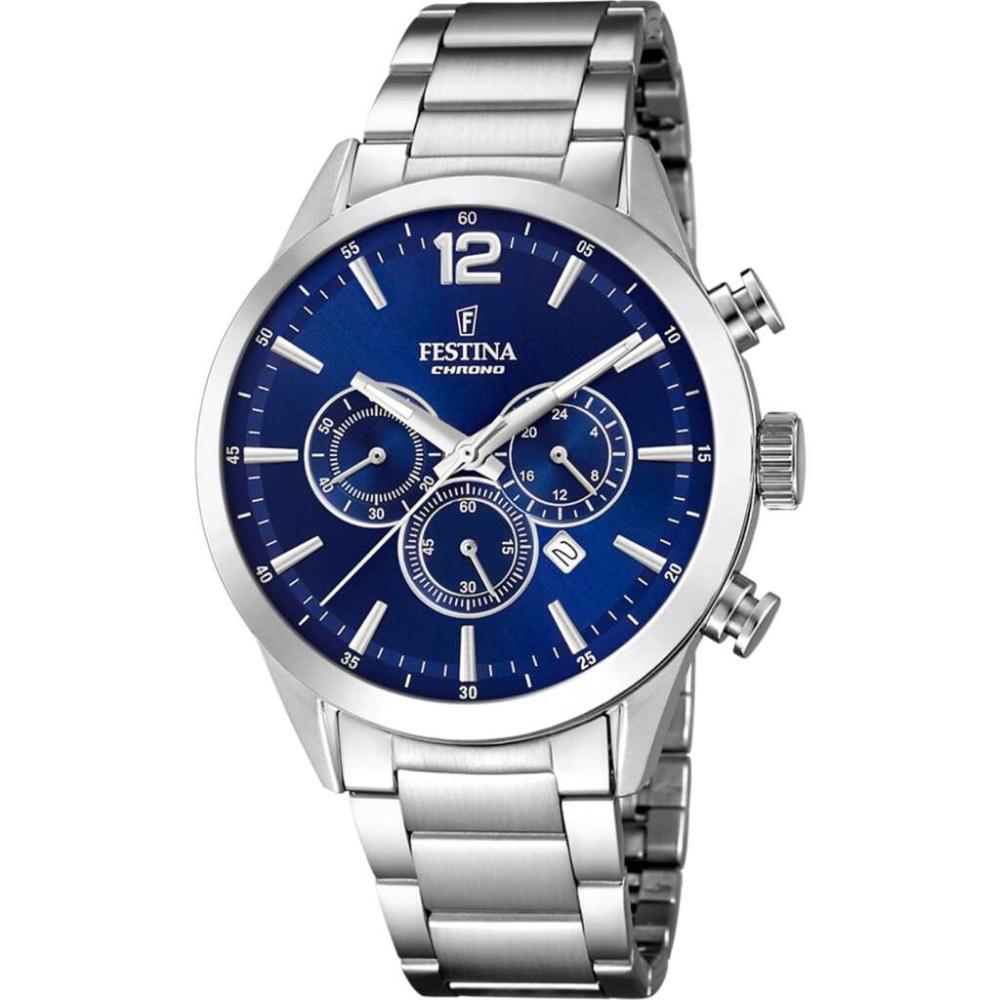 FESTINA Timeless Chronograph Blue Dial 43.5mm Silver Stainless Steel Bracelet F20343/7