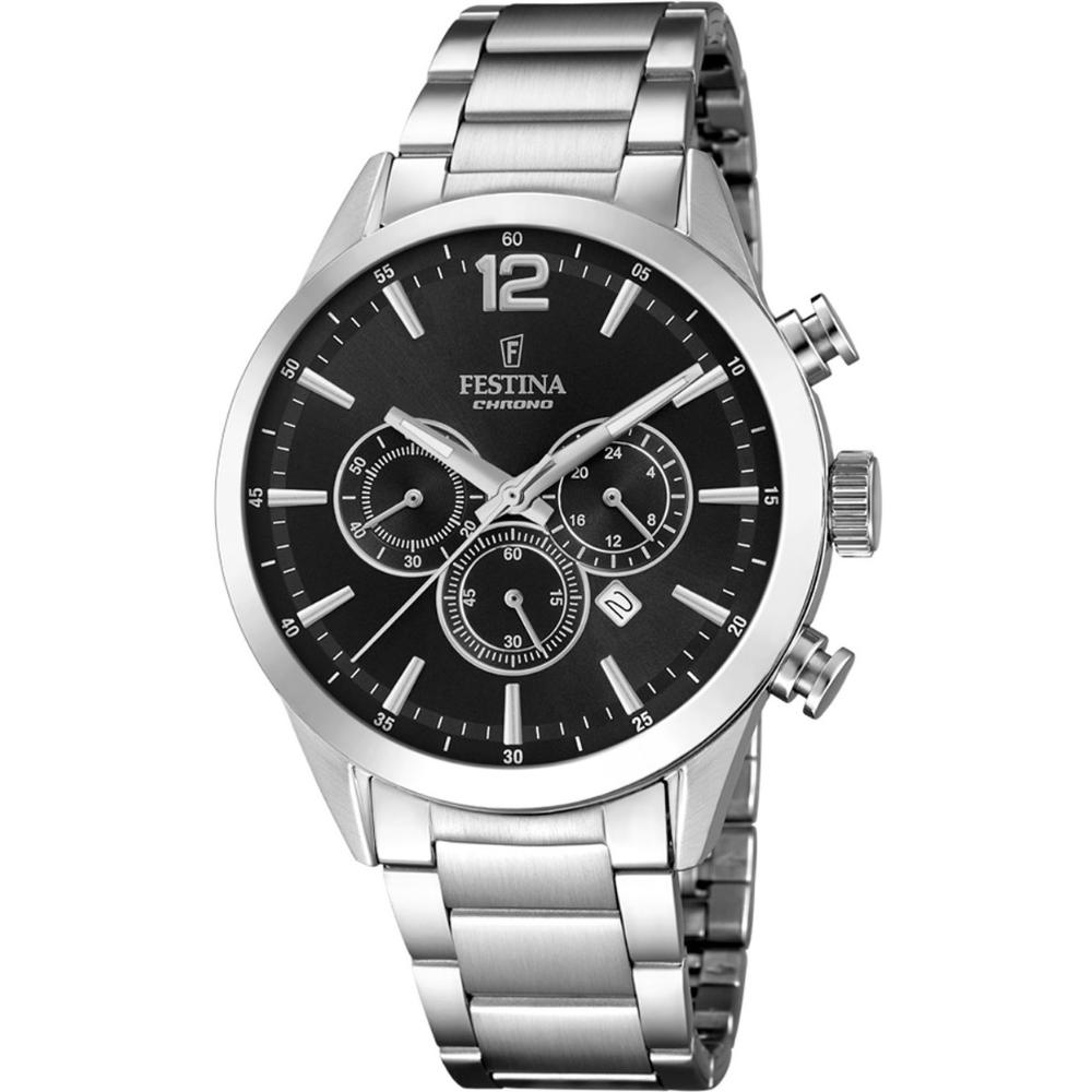 FESTINA Timeless Chronograph Black Dial 43.5mm Silver Stainless Steel Bracelet F20343/8