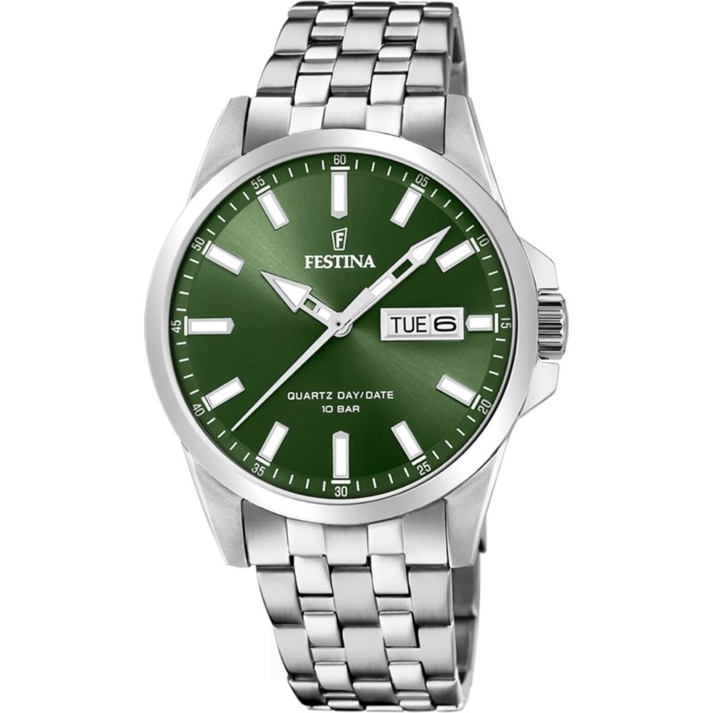 FESTINA Classic Green Dial 41mm Silver Stainless Steel Bracelet F20357/5