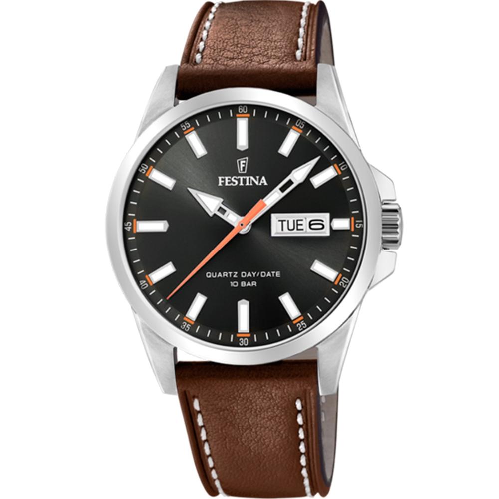 FESTINA Classic Three Hands 41mm Silver Stainless Steel Brown Leather Strap F20358/2
