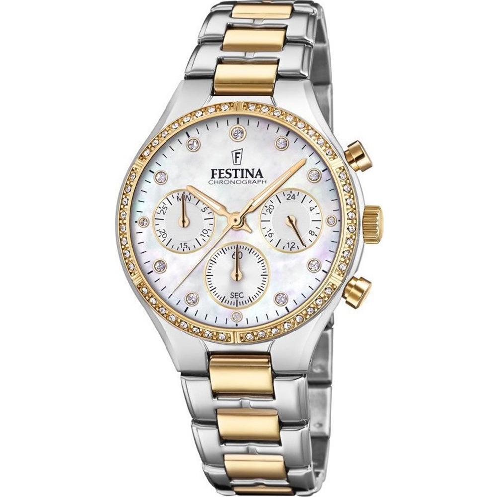 FESTINA Boyfriend Crystals Chronograph 36mm Two Tone Gold & Silver Stainless Steel Bracelet F20402/1