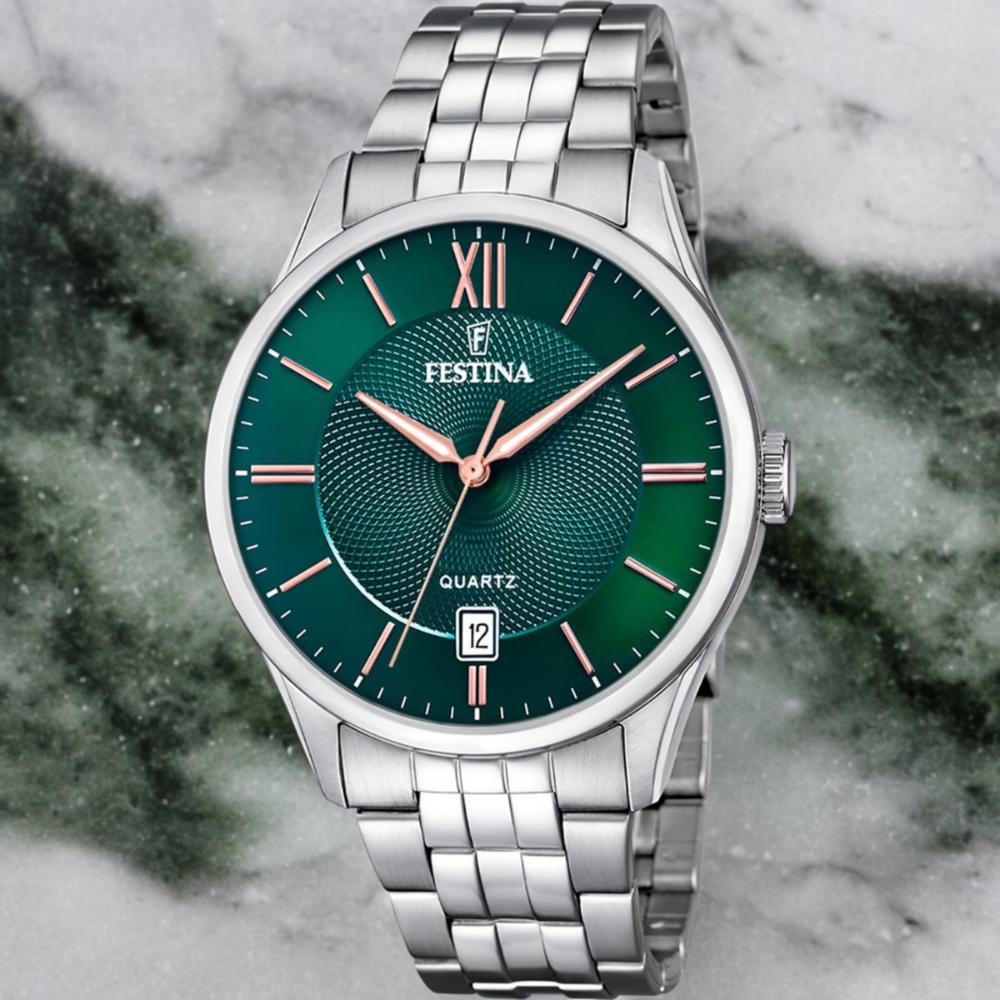 FESTINA Classic Green Dial 43mm Silver Stainless Steel Bracelet F20425/7